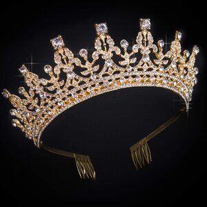 Gold Tiara and Crown for Women Birthday Headband for Girls Crystal Queen Crown